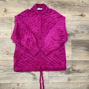 VINTAGE ST.JOHN hot pink quilted velour zip up bomber jacket